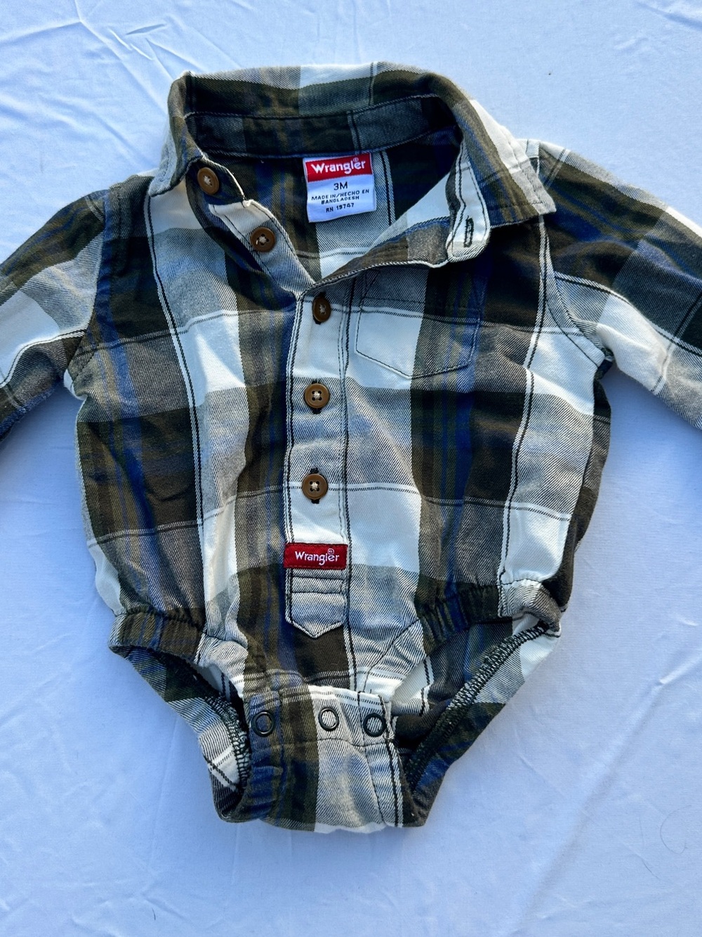 Wrangler Baby Boy 3M Plaid Long Sleeve Shirt Bodysuit Western